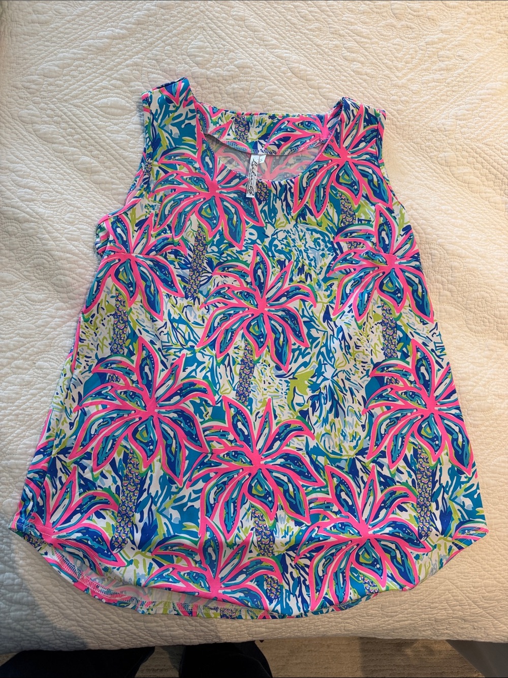 Lulu-B Neon Pink, Blue & Lime Palm Print Tank